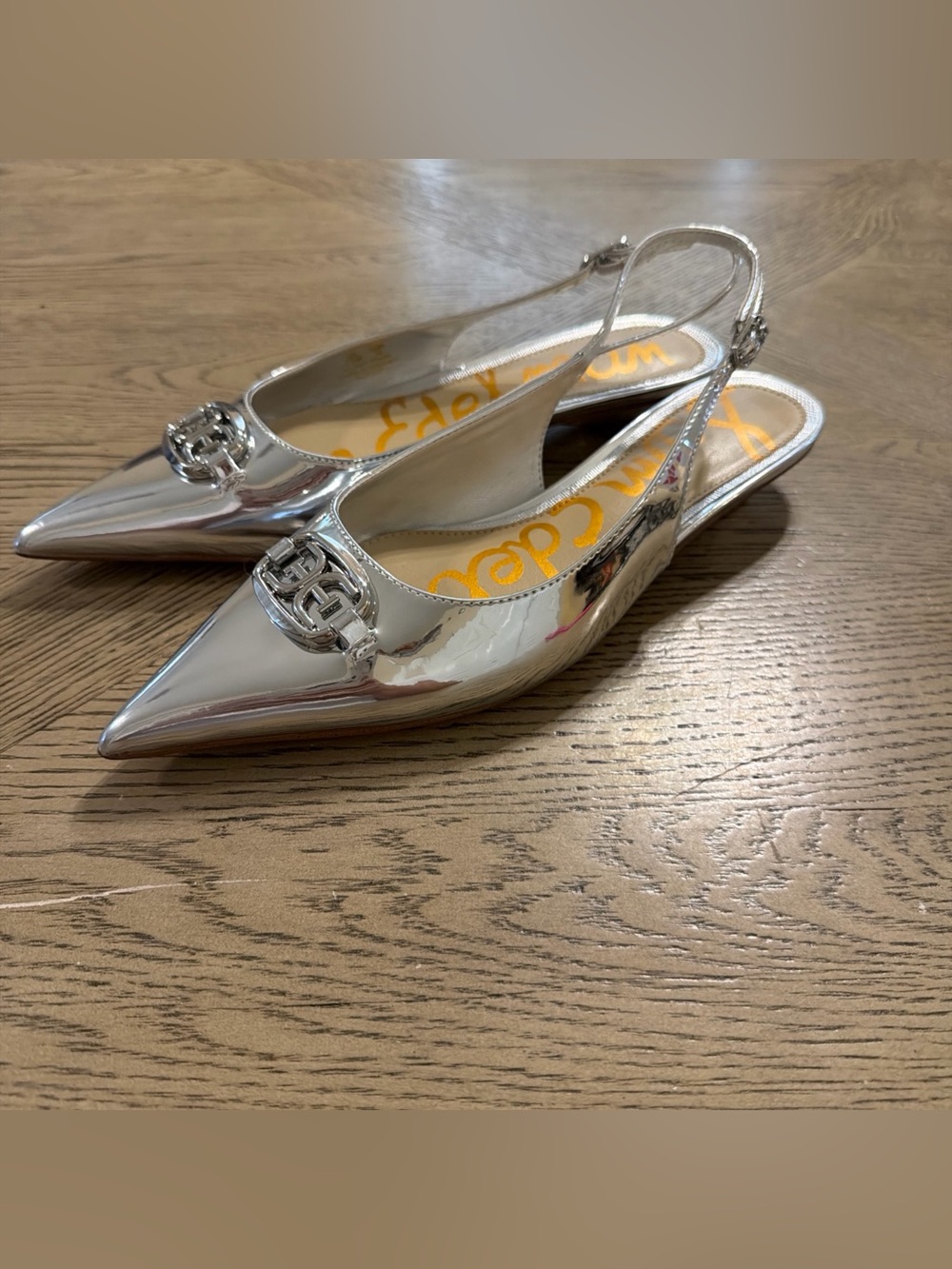 Sam Edelman Aggie Silver Metallic Pointed Toe Slingback Heels Women's Size 7.5
